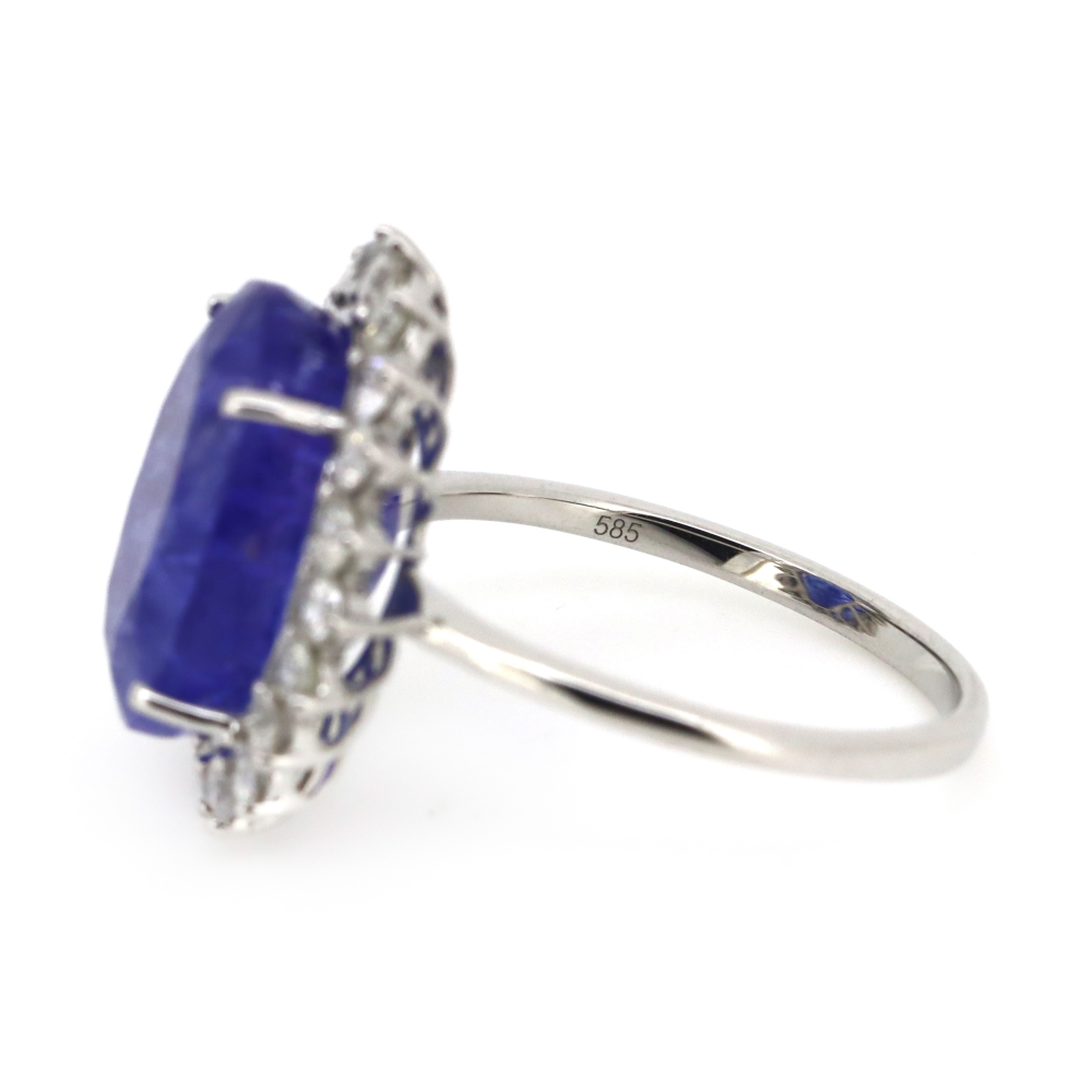 White Gold, 7.44ct Tanzanite and Diamond Halo Statement Ring