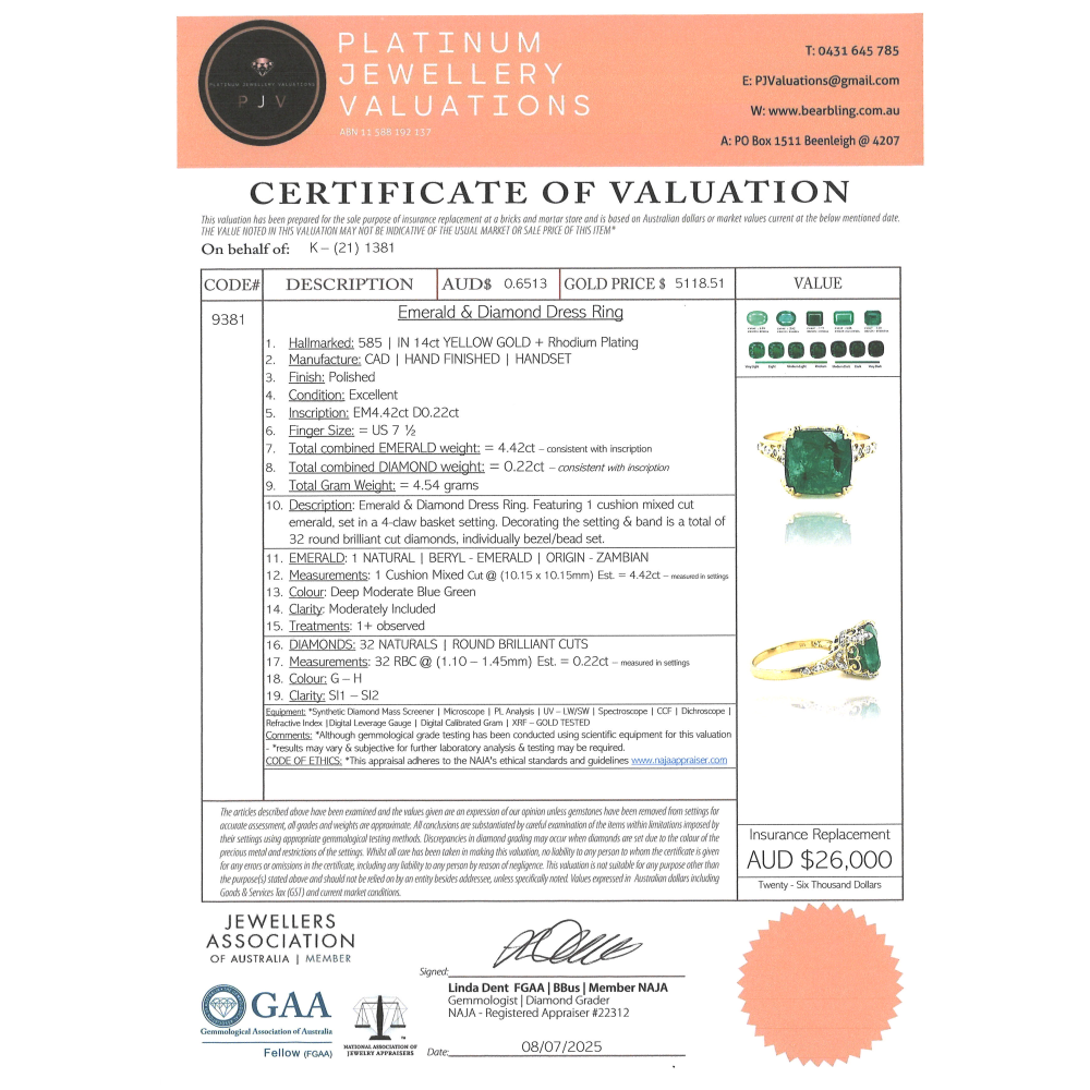 4.42ct Emerald & Diamond Dress Ring