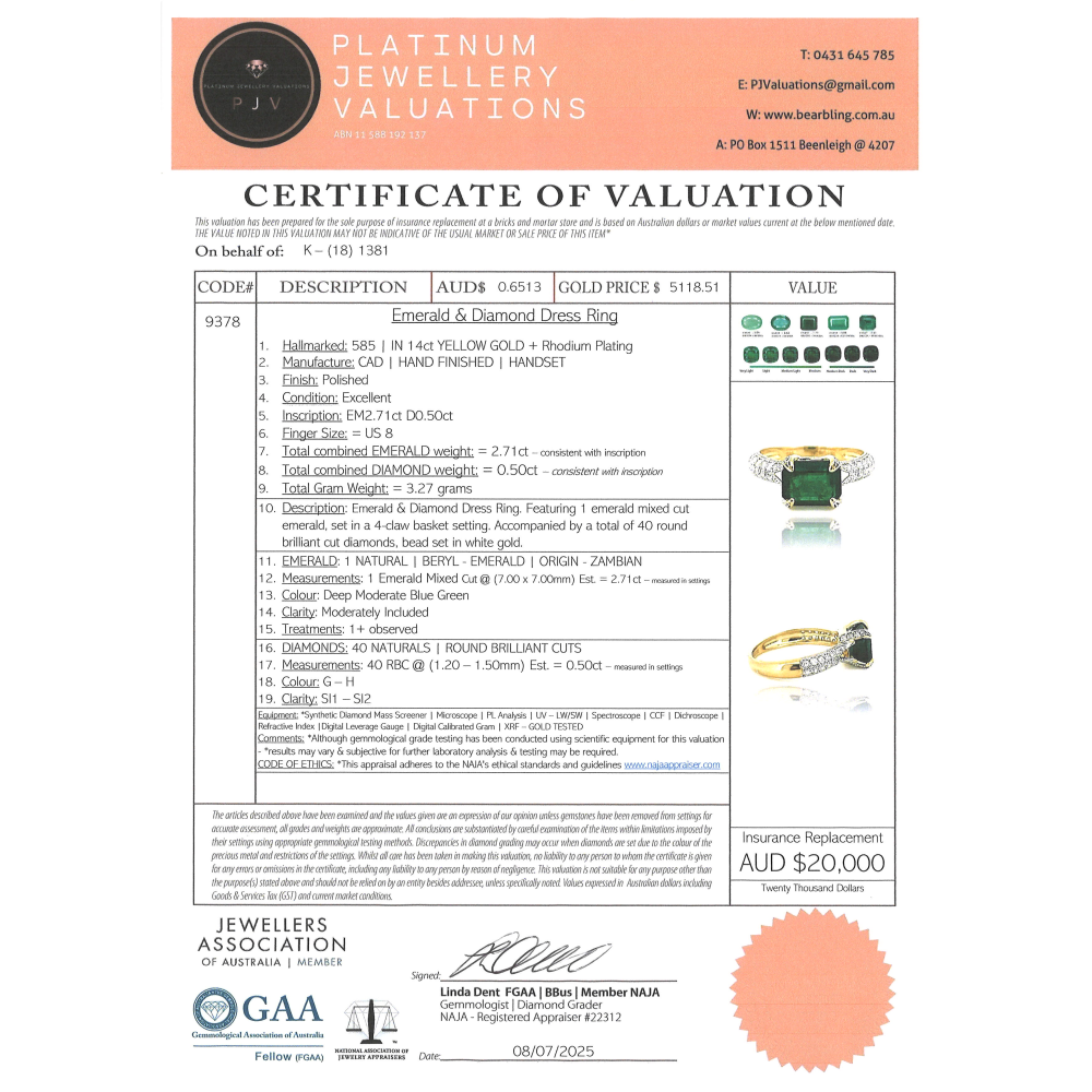 2.71ct Yellow Gold Emerald and Diamond Dress Ring