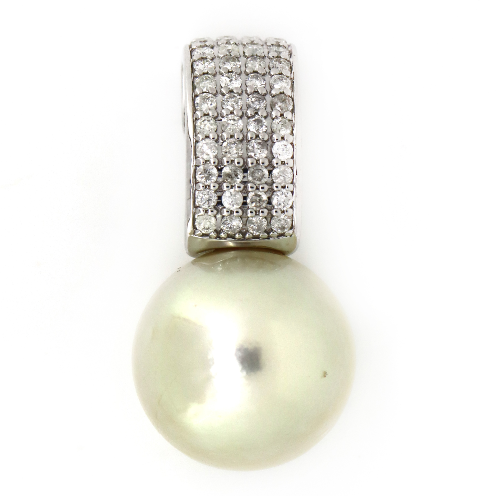 White Gold, Cream Cultured South Sea Pearl and Diamond Pendant