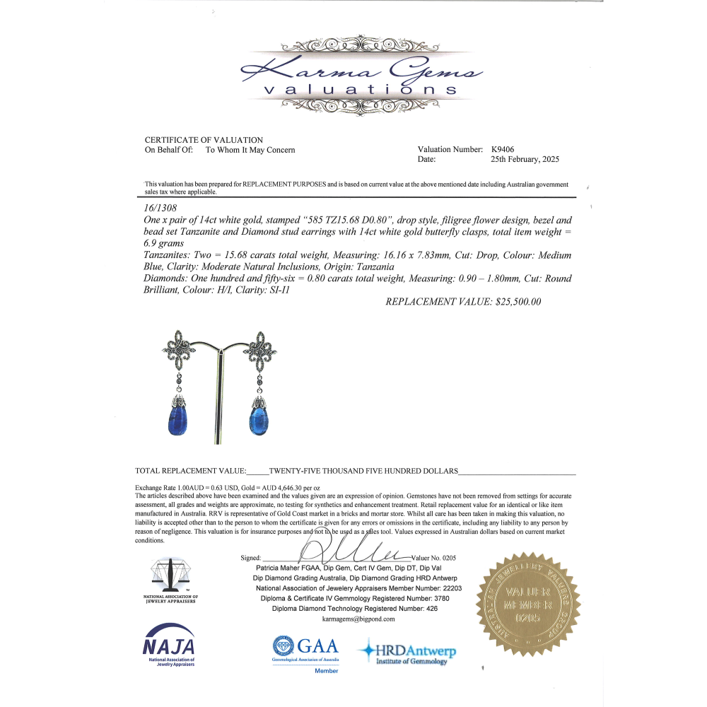 White Gold Tanzanite & Diamond Drop Earrings