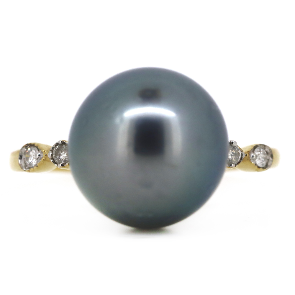 Yellow Gold, Black Cultured Tahitian Pearl and Diamond Ring