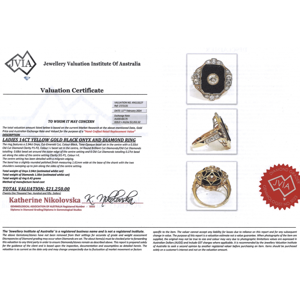 Yellow Gold Black Onyx and Diamond Statement Ring