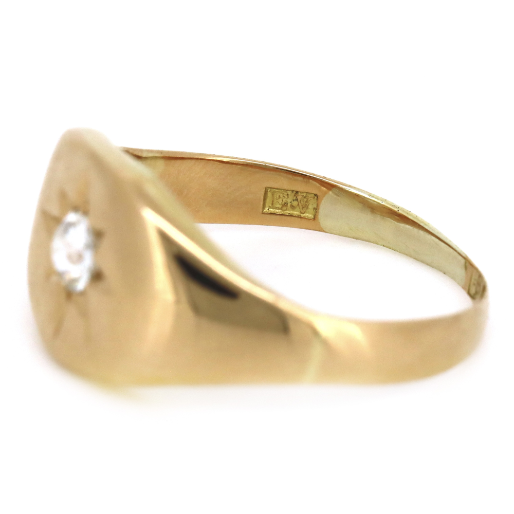 9K Rose Gold and Diamond Star Set Signet Ring