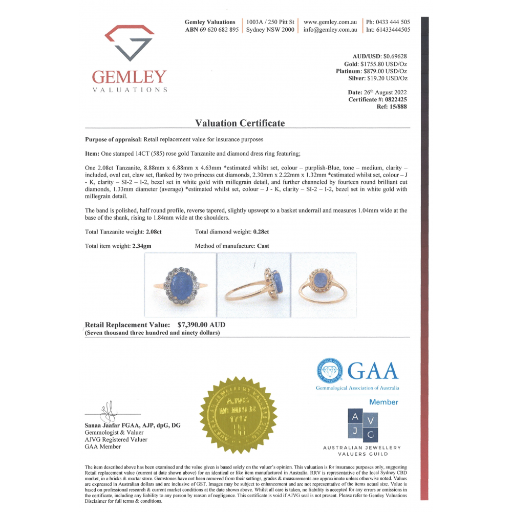 2.08ct Rose Gold Tanzanite and Diamond Halo Ring