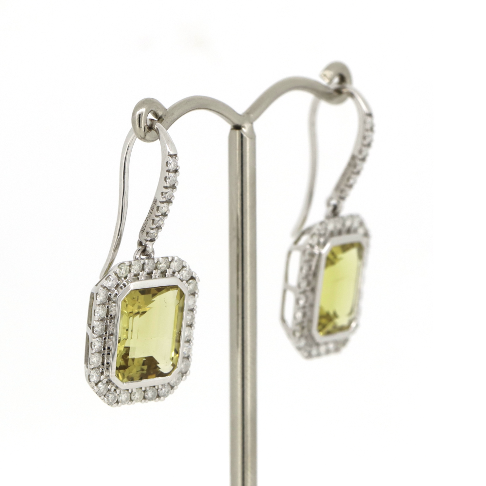 White Gold Heliodor and Diamond Halo Drop Earrings