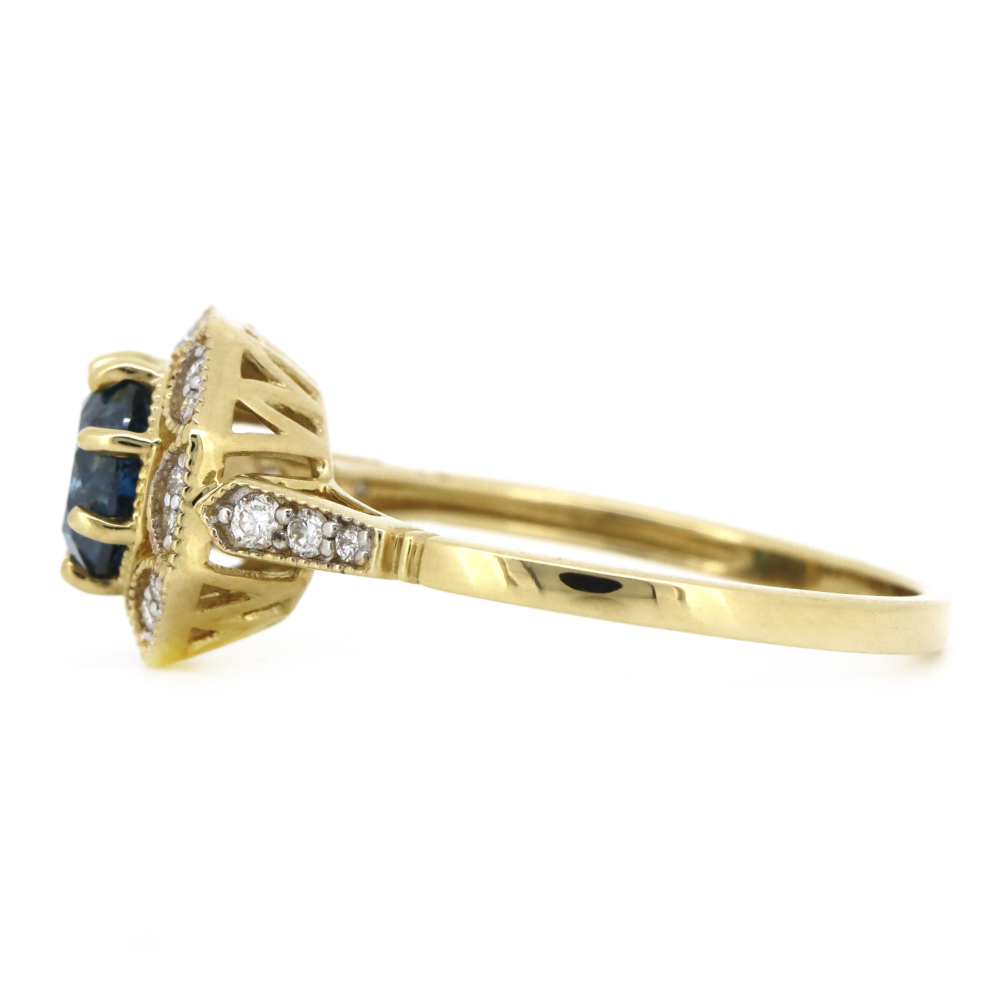 1.04ct Yellow Gold Fancy Blue Diamond Antique Inspired Ring
