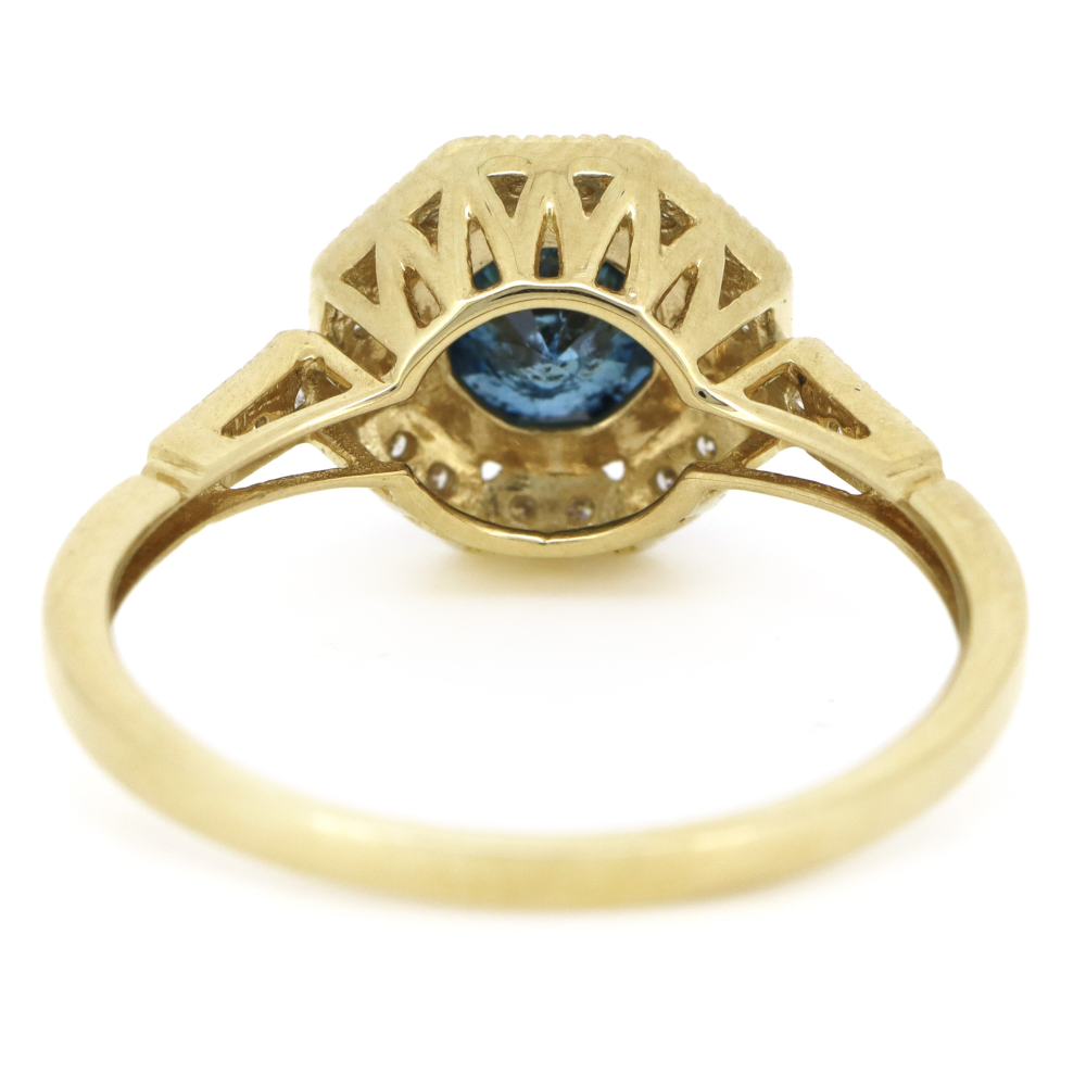 1.04ct Yellow Gold Fancy Blue Diamond Antique Inspired Ring