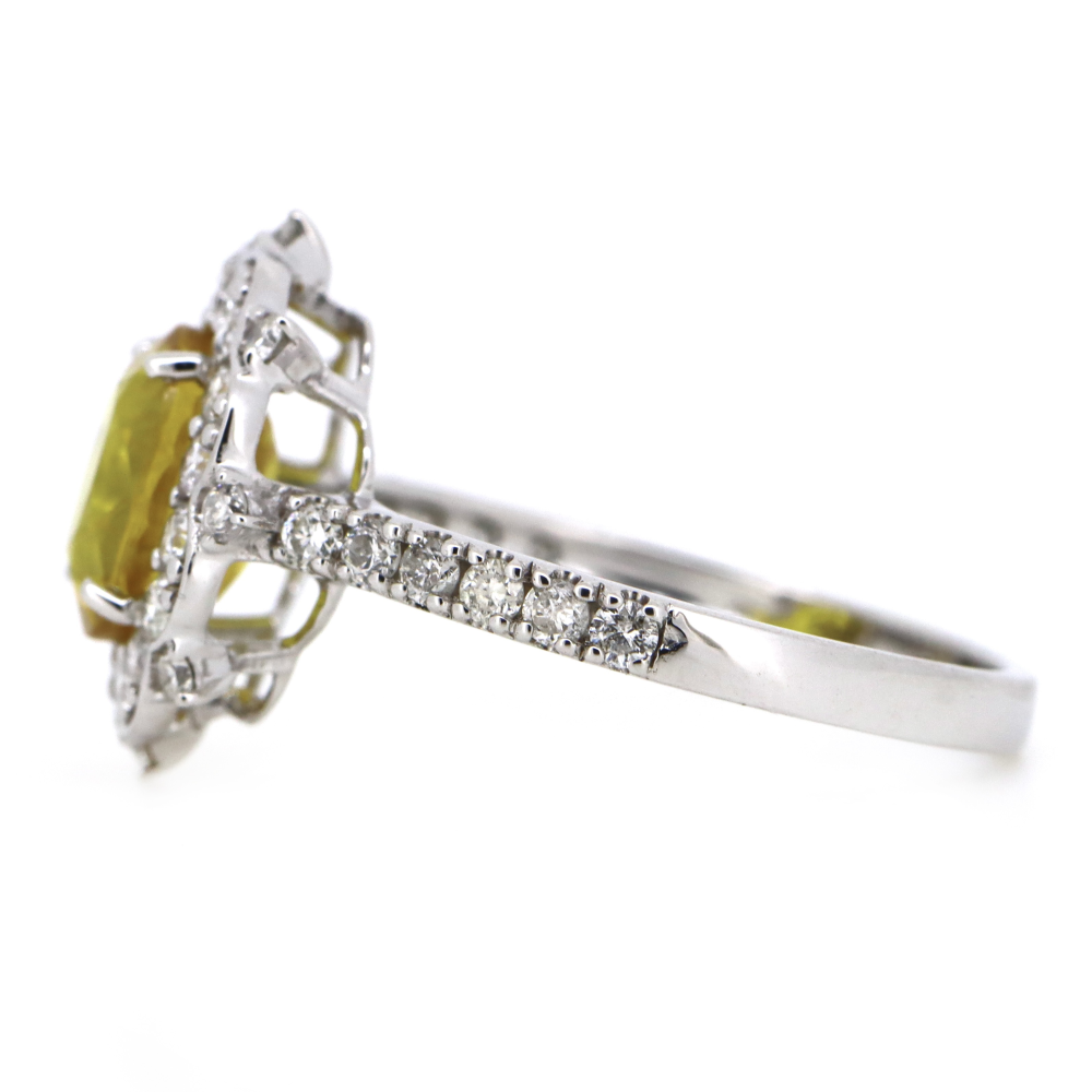 2.02ct White Gold Yellow Sapphire and Diamond Antique Style Ring