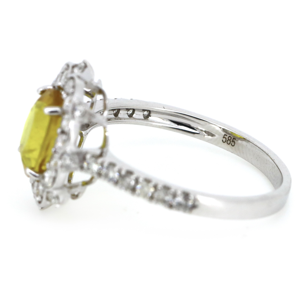 2.02ct White Gold Yellow Sapphire and Diamond Antique Style Ring