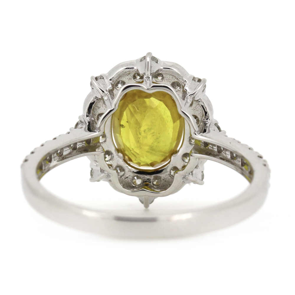 2.02ct White Gold Yellow Sapphire and Diamond Antique Style Ring