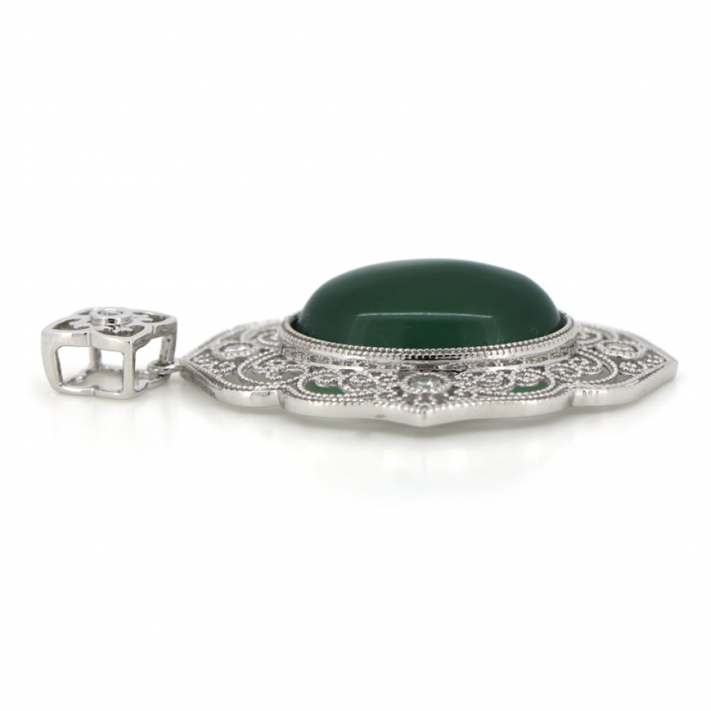White Gold 13.03ct Jade and Diamond Drop Pendant