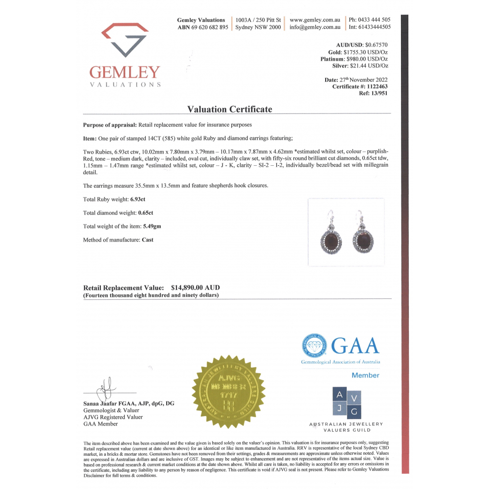 White Gold Ruby and Diamond Halo Earrings