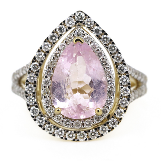 Yellow Gold Morganite and Diamond Double Halo Ring