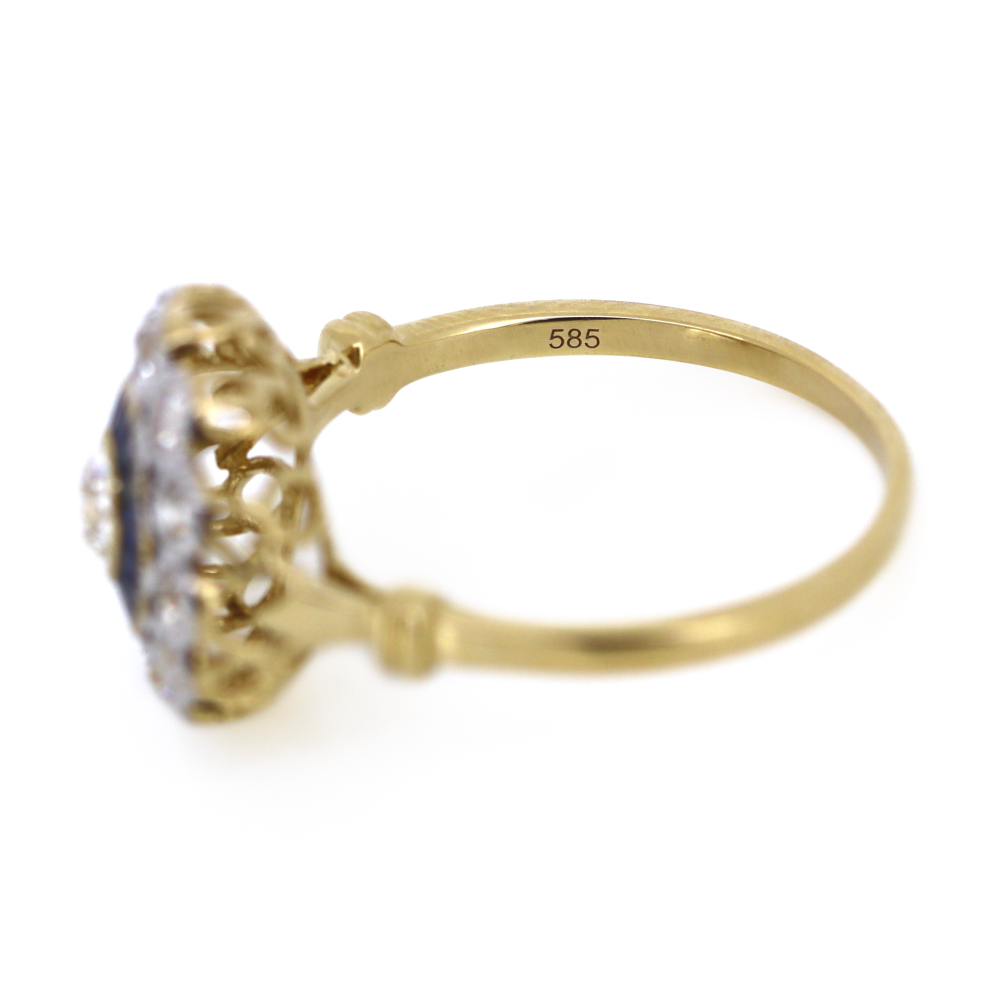 Yellow Gold Blue Sapphire and Diamond Halo Ring