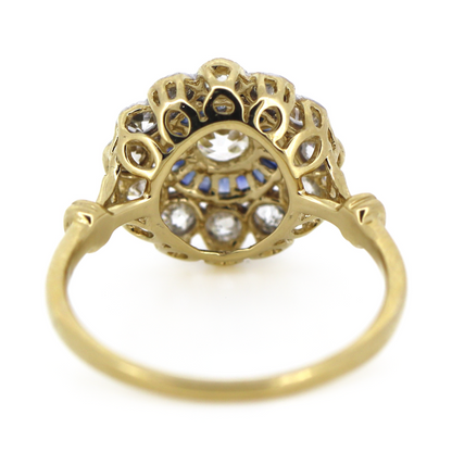 Yellow Gold Blue Sapphire and Diamond Halo Ring