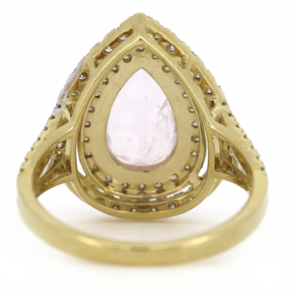 Yellow Gold Morganite and Diamond Double Halo Ring
