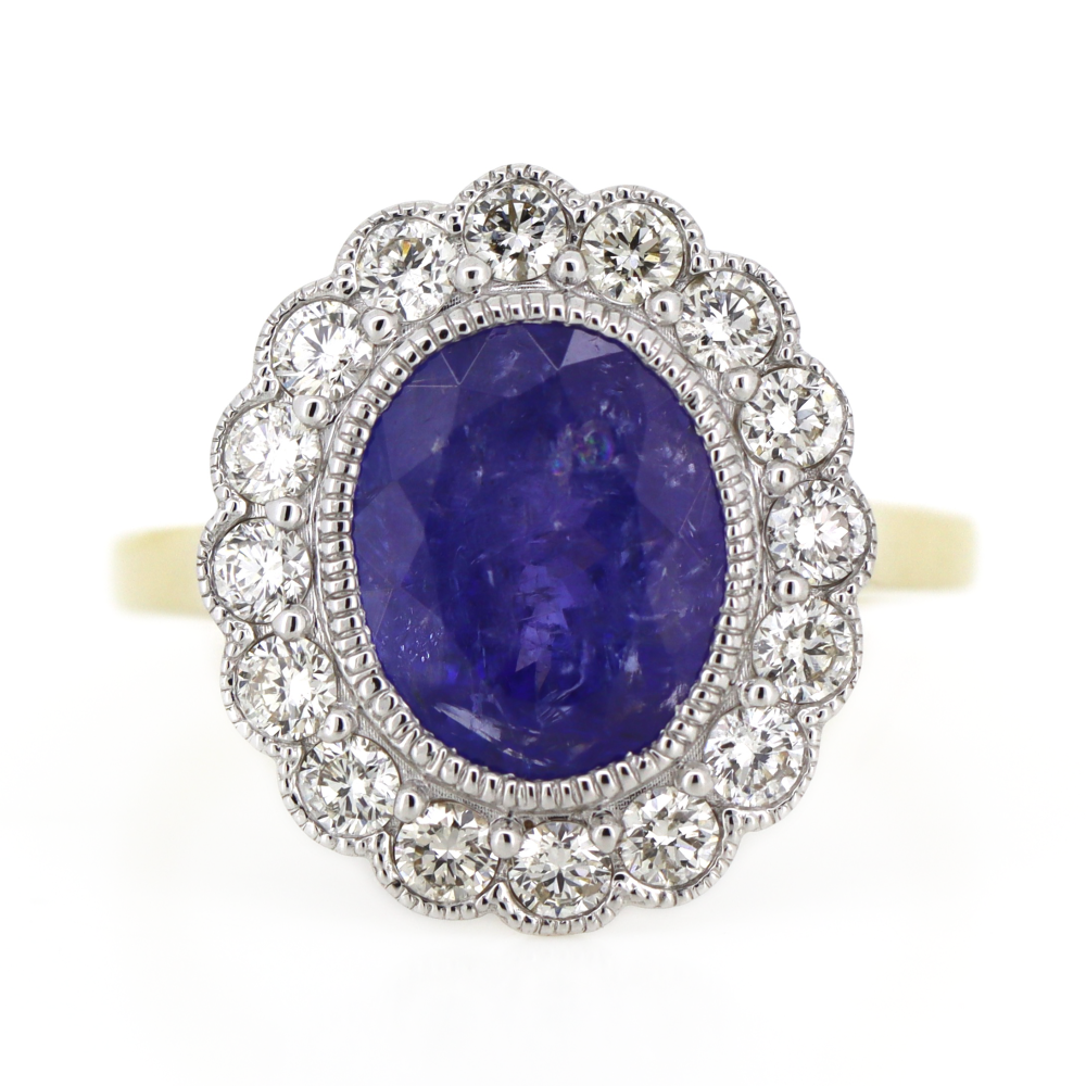 Yellow and White Gold Tanzanite and Diamond Vintage Inspired Ring