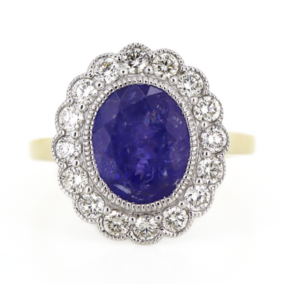 Yellow and White Gold Tanzanite and Diamond Vintage Inspired Ring