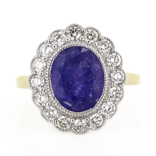 Yellow and White Gold Tanzanite and Diamond Vintage Inspired Ring