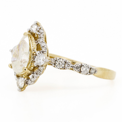 Yellow Gold Diamond Antique Style Ring – Pear Cut Elegance