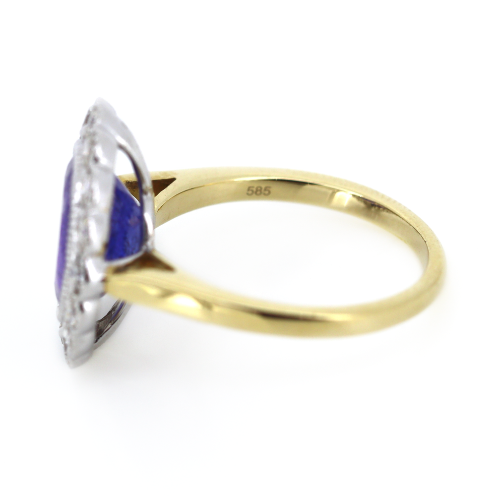 Yellow and White Gold Tanzanite and Diamond Vintage Inspired Ring