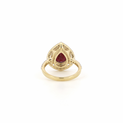 Pear shaped Ruby and Diamond Double Halo Ring