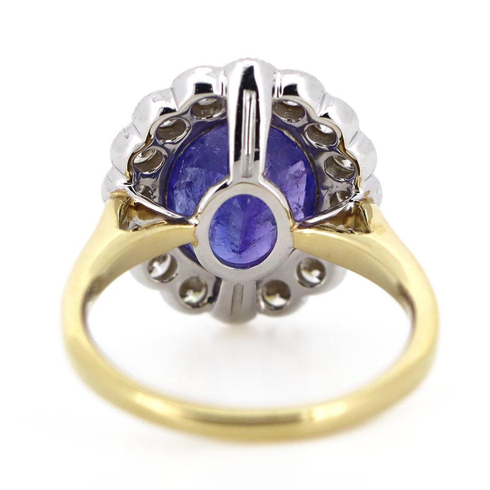 Yellow and White Gold Tanzanite and Diamond Vintage Inspired Ring