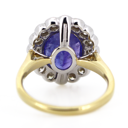 Yellow and White Gold Tanzanite and Diamond Vintage Inspired Ring