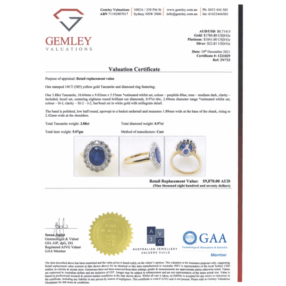 Yellow and White Gold Tanzanite and Diamond Vintage Inspired Ring