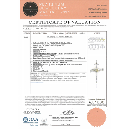 Yellow Gold, 1.392ct TDW Diamond, Crucifix Pendant