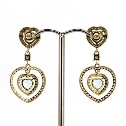 Yellow/White Gold Aquamarine, Pink Sapphire and Diamond Floating Halo Drop Earrings