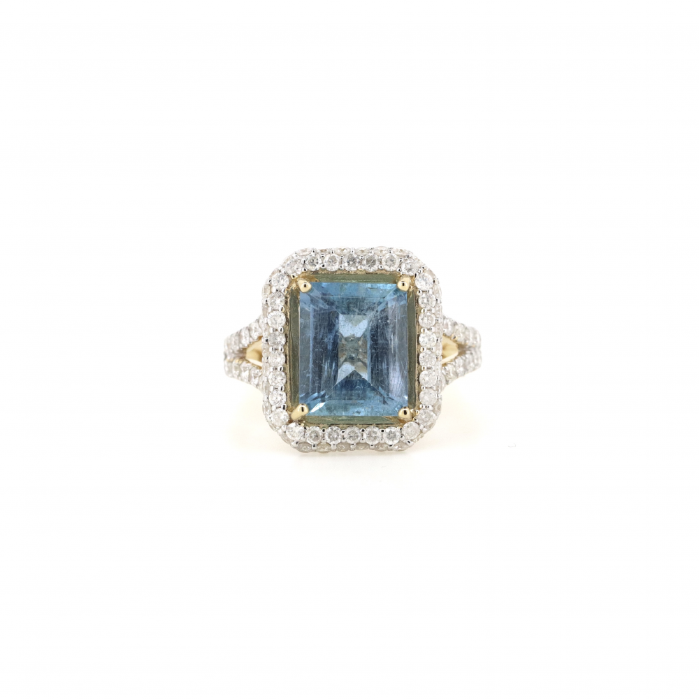 Aquamarine and Diamond Split Band Ring