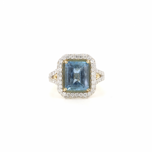 Aquamarine and Diamond Split Band Ring