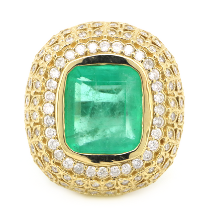 Yellow/White Gold, 4.98ct Colombian Emerald and Diamond, Cluster Ring