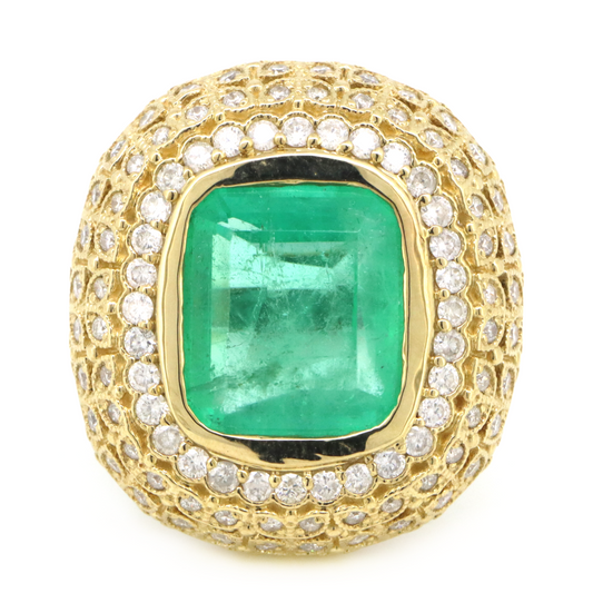 Yellow/White Gold, 4.98ct Colombian Emerald and Diamond, Cluster Ring