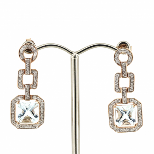 3.00ct Gold Aquamarine and Diamond Drop Earrings