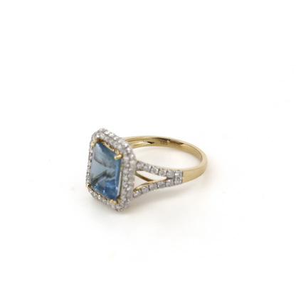 Aquamarine and Diamond Split Band Ring