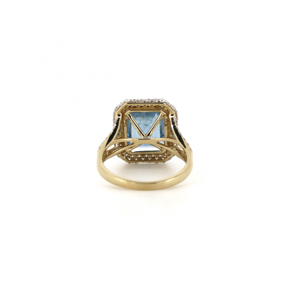 Aquamarine and Diamond Split Band Ring