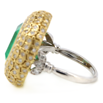 Yellow/White Gold, 4.98ct Colombian Emerald and Diamond, Cluster Ring