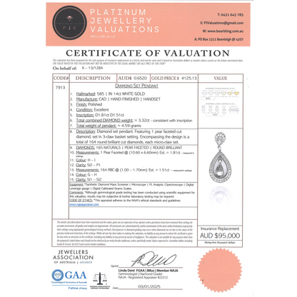 1.81ct Pear faceted White Gold and Diamond Decorative Pendant