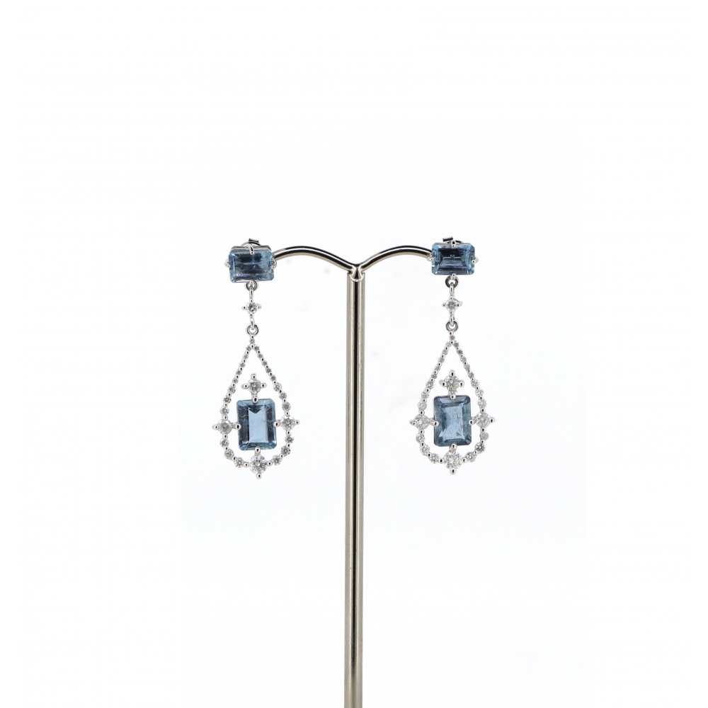 Aquamarine and Diamond Double Drop Earrings