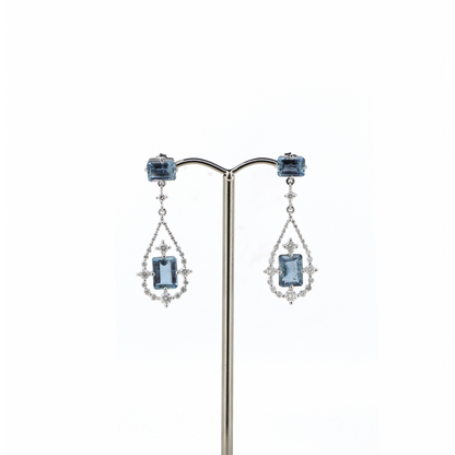 Aquamarine and Diamond Double Drop Earrings