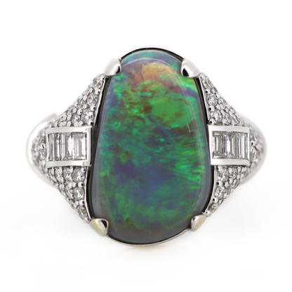 White Gold Lightning Ridge Opal and Diamond Cocktail Ring