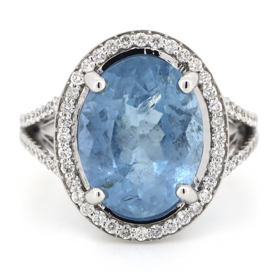 White Gold, 6.65ct Aquamarine and Diamond, Cocktail Ring