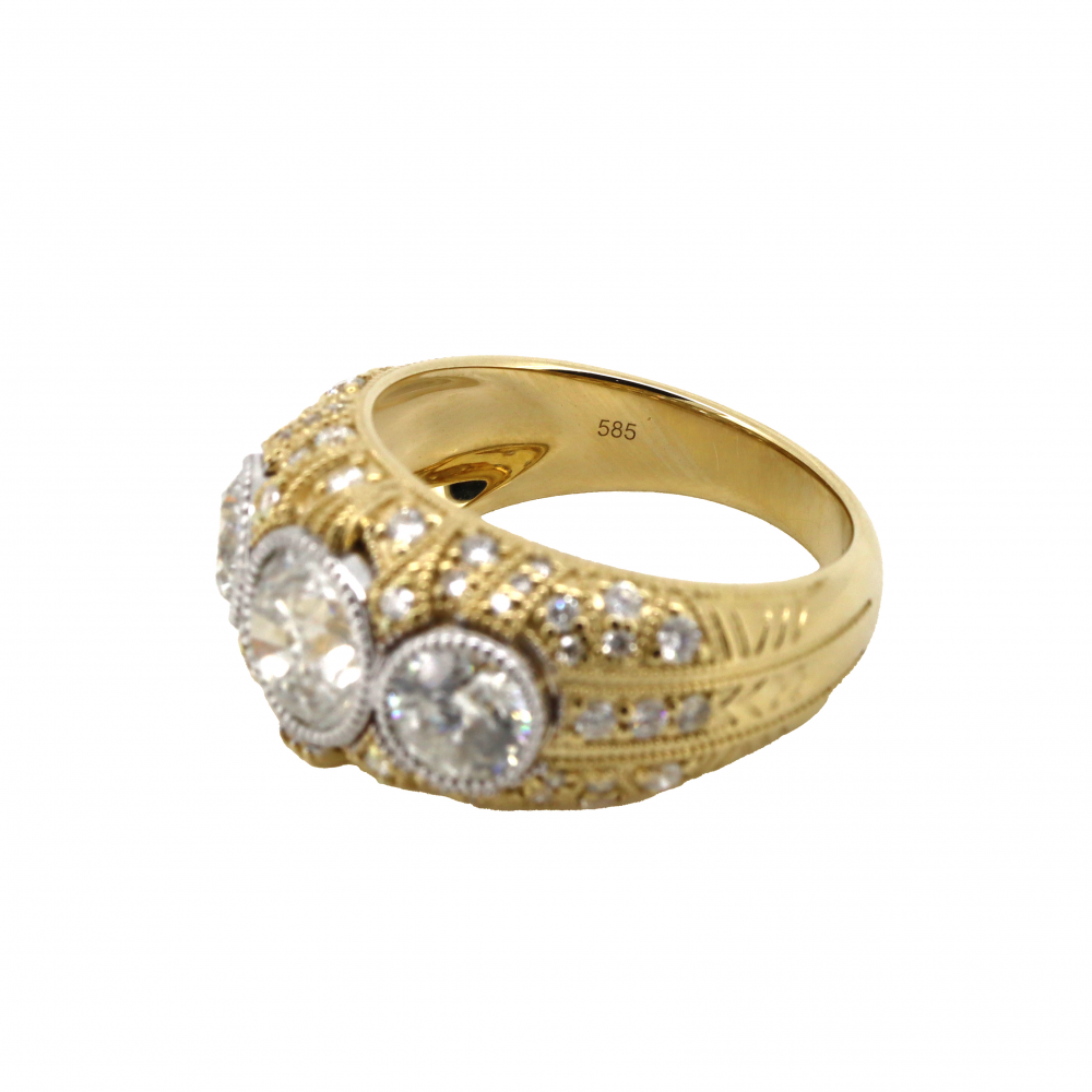 Yellow/White Gold Diamond Trilogy Cluster Ring