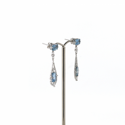 Aquamarine and Diamond Double Drop Earrings