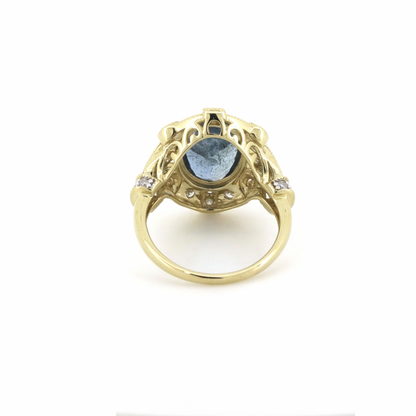 Yellow Gold Santa Maria Aquamarine and Diamond Antique Style Ring