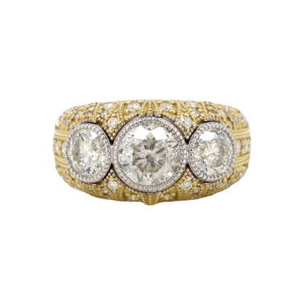 Yellow/White Gold Diamond Trilogy Cluster Ring