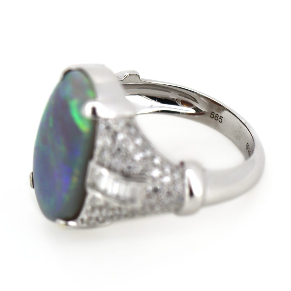 White Gold Lightning Ridge Opal and Diamond Cocktail Ring